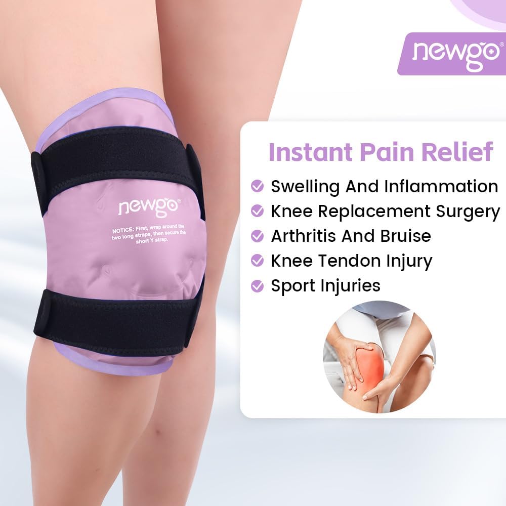Reusable Gel Ice Pack Knee Wrap for Knee Injuries, Swelling - Purple - Ideal for Meniscus Tear, ACL, Knee Replacement Surgery - NEWGO - Espot.com.au