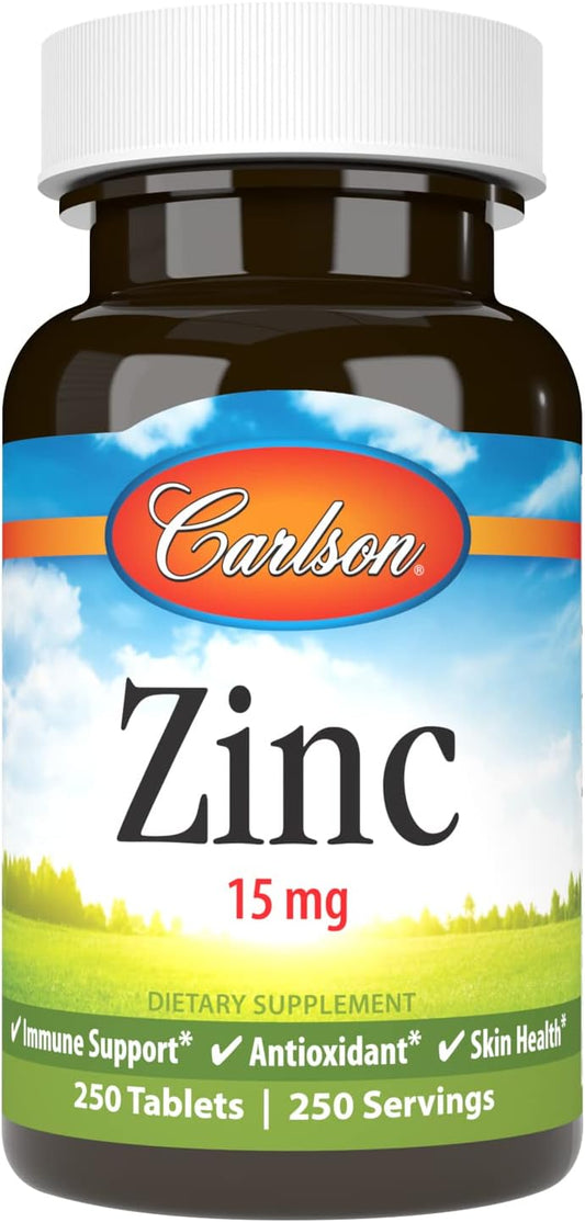 Zinc Supplement 15mg - Carlson Zinc Gluconate Tablets for Immune Support & Skin Health, Antioxidant Capsules - 250 Count - Espot.com.au