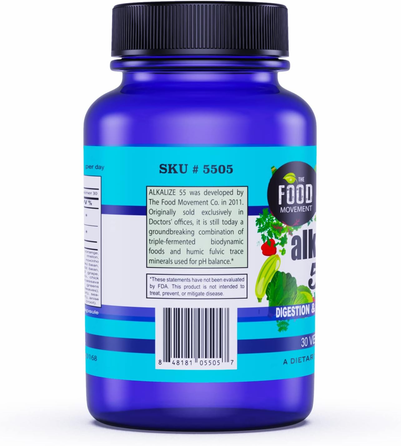 Alkalize 55 - Fermented Foods with Black Earth Humic Fulvic Trace Minerals for pH Balance and Immune Support - 30 Vegan Capsules - Espot.com.au