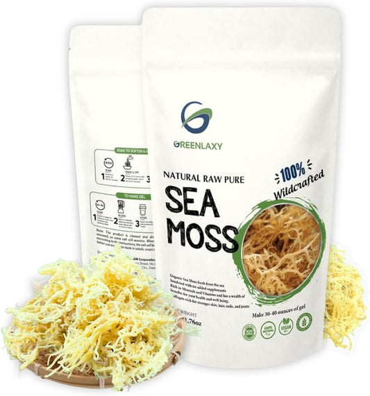 Organic Sea Moss Raw - 100% Wildcrafted, Sun Dried, Non GMO | Makes 30-40 oz Gel | Boosts Immune System, Skin Health, Vitamin Supplements | 50g - Espot.com.au