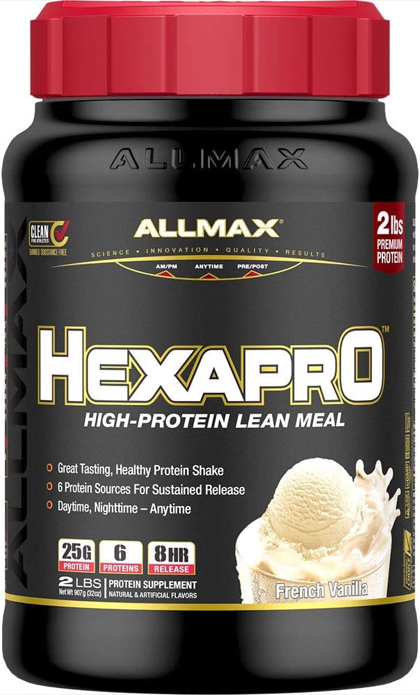 allmax-nutrition-hexapro-french-vanilla-protein-powder---2-lb---25g-protein-per-serving---8-hour-sustained-release---zero-sugar---21-servings-1