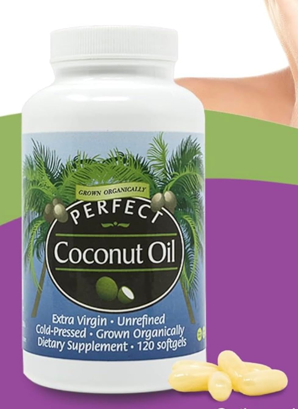 Organic Cold-Pressed Coconut Oil Softgels - 120 Softgels, 1000mg Each - Extra Virgin, Unrefined - Pure & Natural Supplement by Perfect Supplements - Espot.com.au