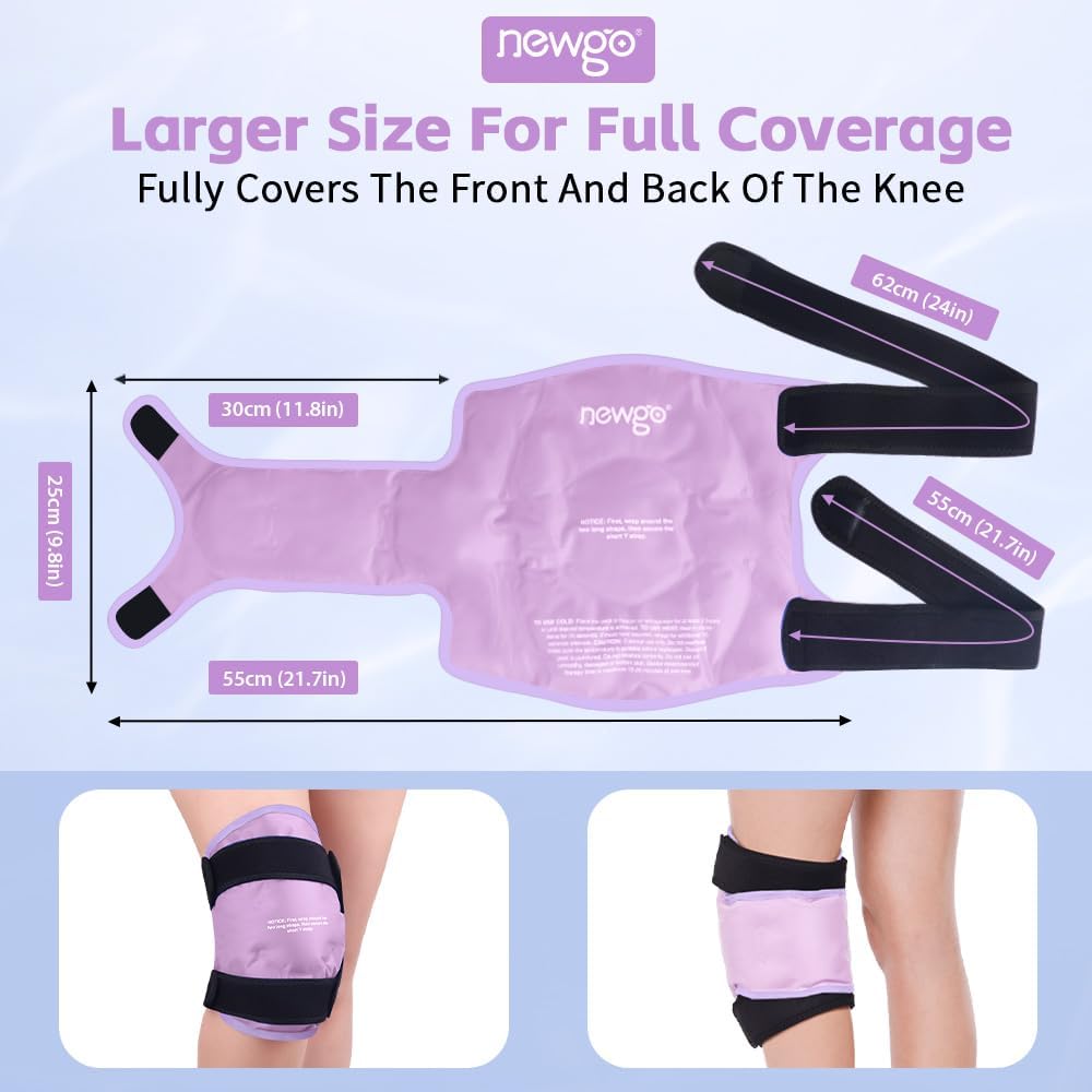 Reusable Gel Ice Pack Knee Wrap for Knee Injuries, Swelling - Purple - Ideal for Meniscus Tear, ACL, Knee Replacement Surgery - NEWGO - Espot.com.au