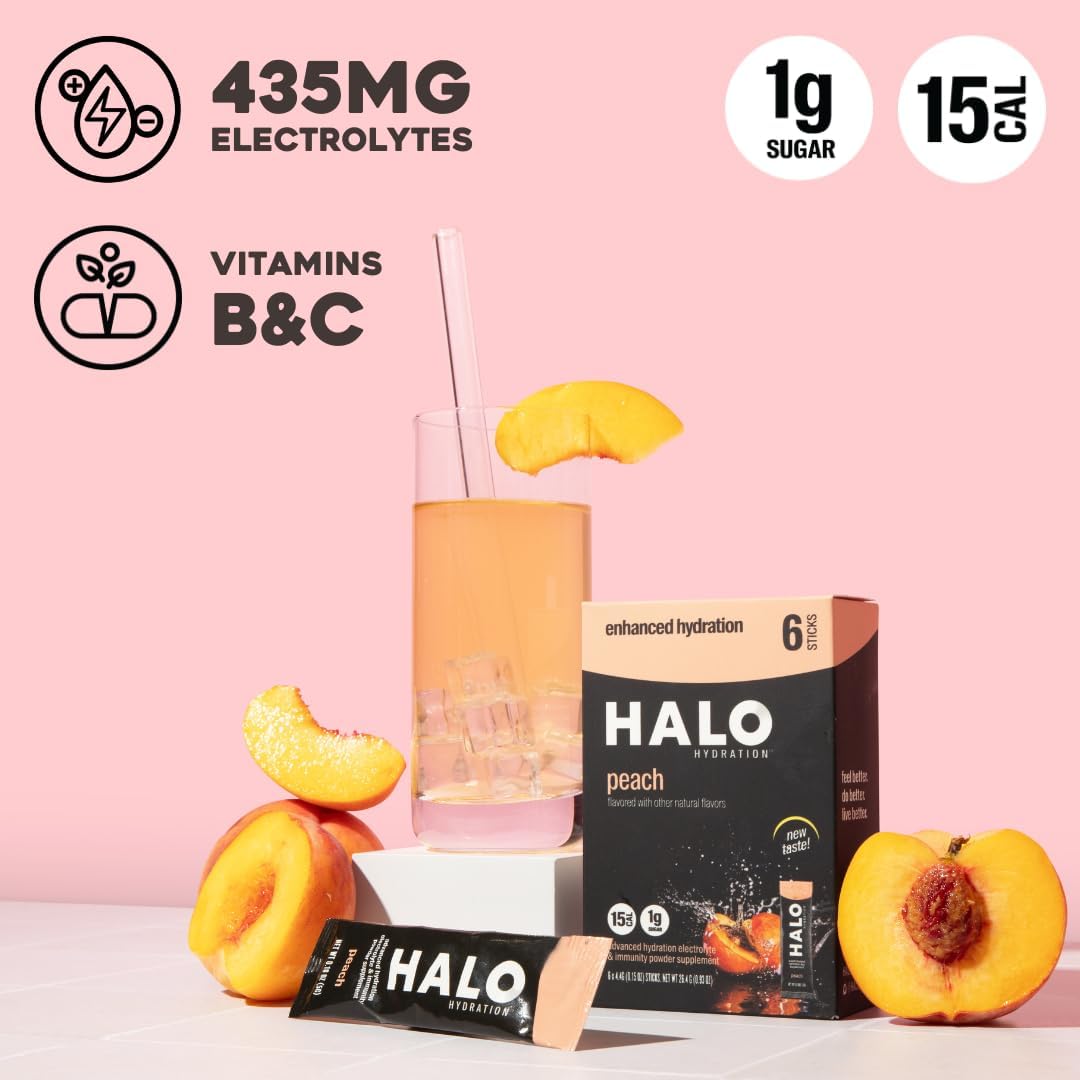 organic-peach-electrolyte-powder-packets---24-servings-low-sugar-vegan-essential-vitamins-minerals-halo-sport-hydration-2