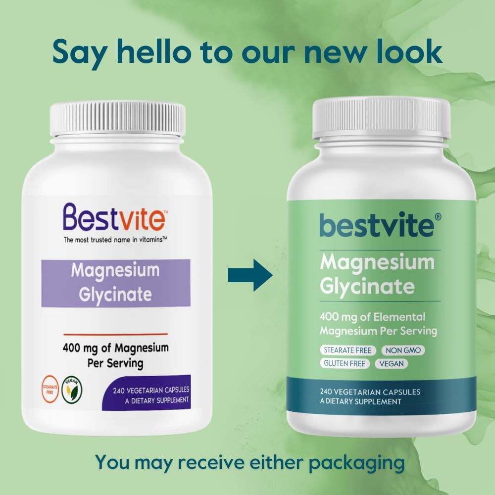 Magnesium Glycinate Supplement - 400mg per Serving (240 Capsules) - Vegan, Non-GMO, Gluten-Free - No Stearates, Silicon Dioxide - Espot.com.au