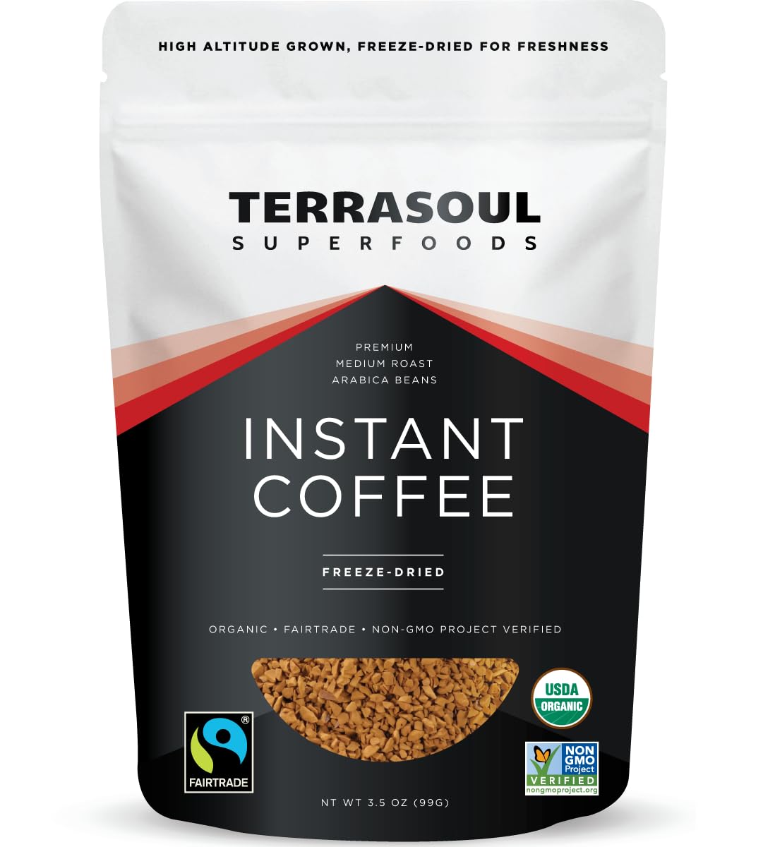 Terrasoul Superfoods Organic Freeze-Dried Instant Coffee - 3.5 oz - Fairtrade Arabica Beans - Medium Roast with Fresh Taste - Espot.com.au