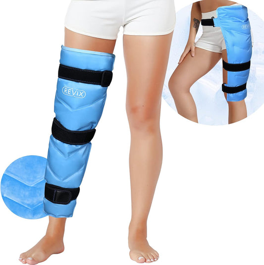 REVIX Full Leg Ice Pack Wrap - Reusable Gel Cold Wrap for Hip, Thigh, and Knee with 3 Straps - Soft Cold Compress Ice Pack Sleeve for Entire Leg - Espot.com.au