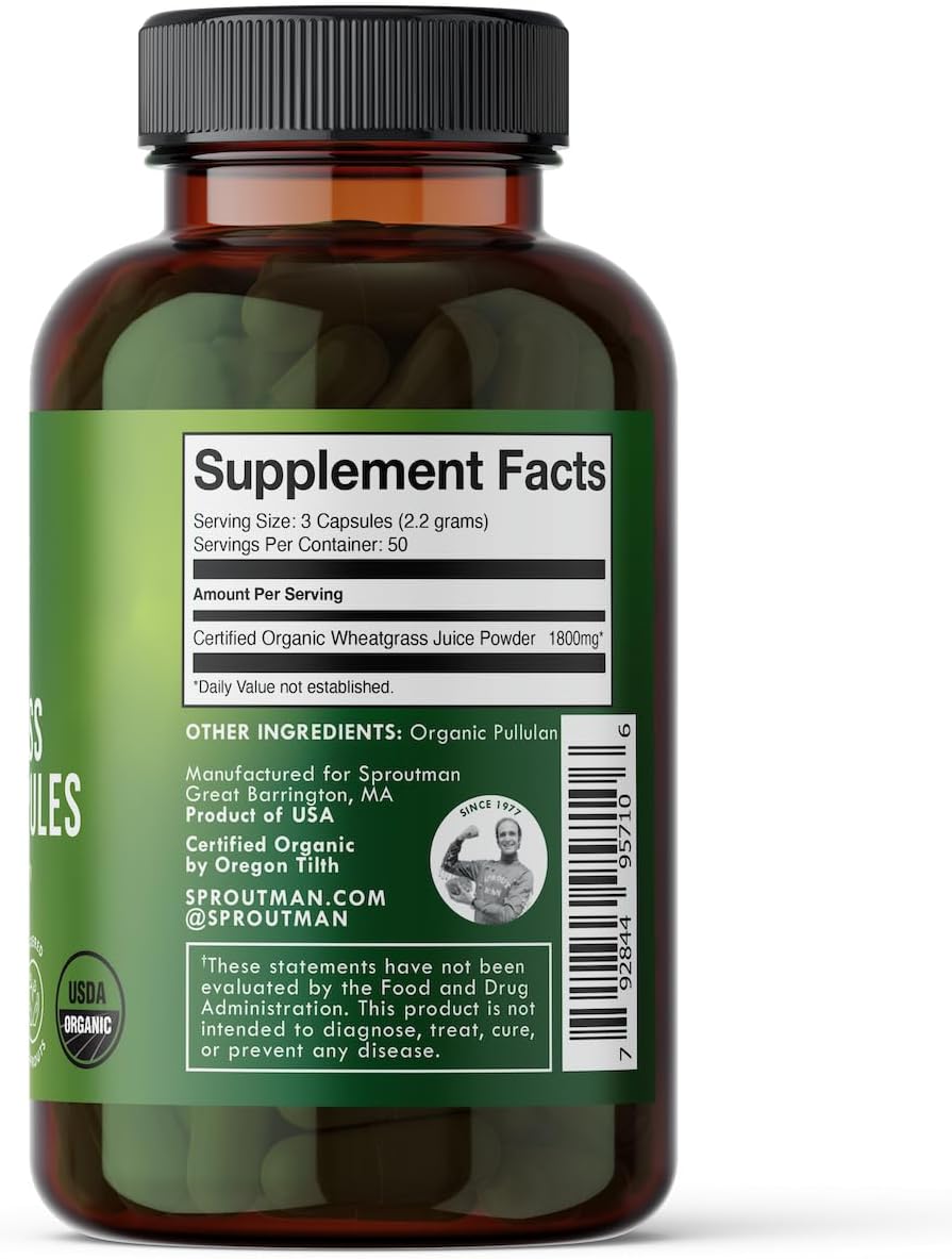 Pure Organic Wheatgrass Juice Powder Capsules - Digestive Aid with Vitamins, Antioxidants, Chlorophyll, Enzymes, Minerals & Energy - 150 Pills by Sproutman - Espot.com.au