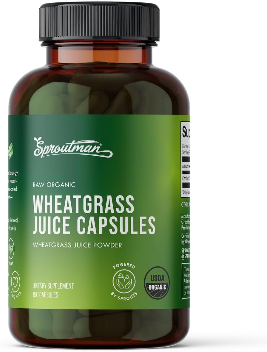 Pure Organic Wheatgrass Juice Powder Capsules - Digestive Aid with Vitamins, Antioxidants, Chlorophyll, Enzymes, Minerals & Energy - 150 Pills by Sproutman - Espot.com.au