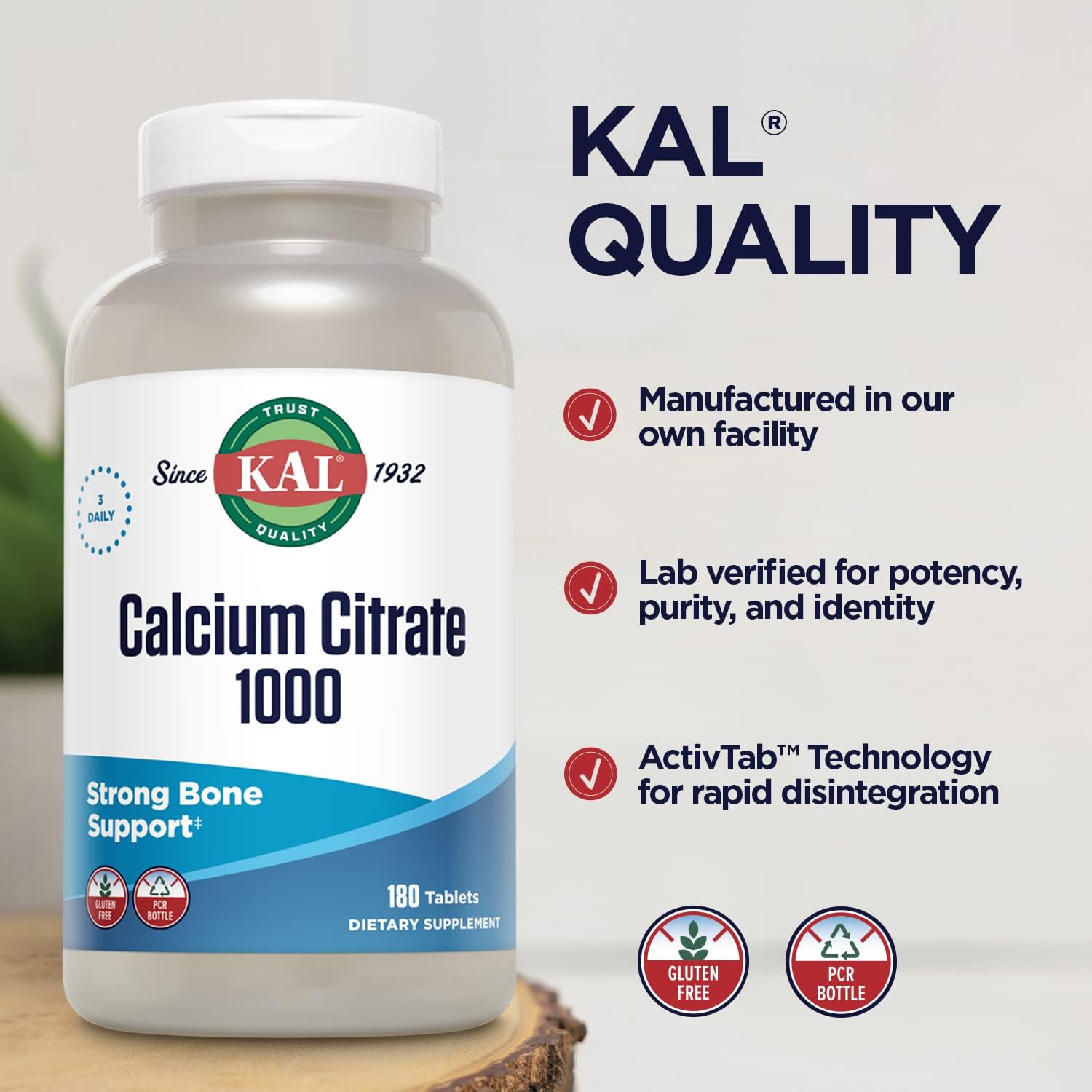 Calcium Citrate 1000mg Supplement for Bone & Heart Health, 180 Tablets - Gluten Free, Lab Verified - Women & Men's Calcium Tablets, Supports Nervous & Muscular System - Espot.com.au