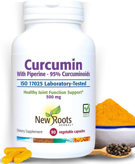 Turmeric Curcumin with Black Pepper Supplement for Enhanced Absorption | 95% Curcuminoids + 95% Piperine | 90 Veg Capsules, 500mg | New Roots Herbal - Espot.com.au