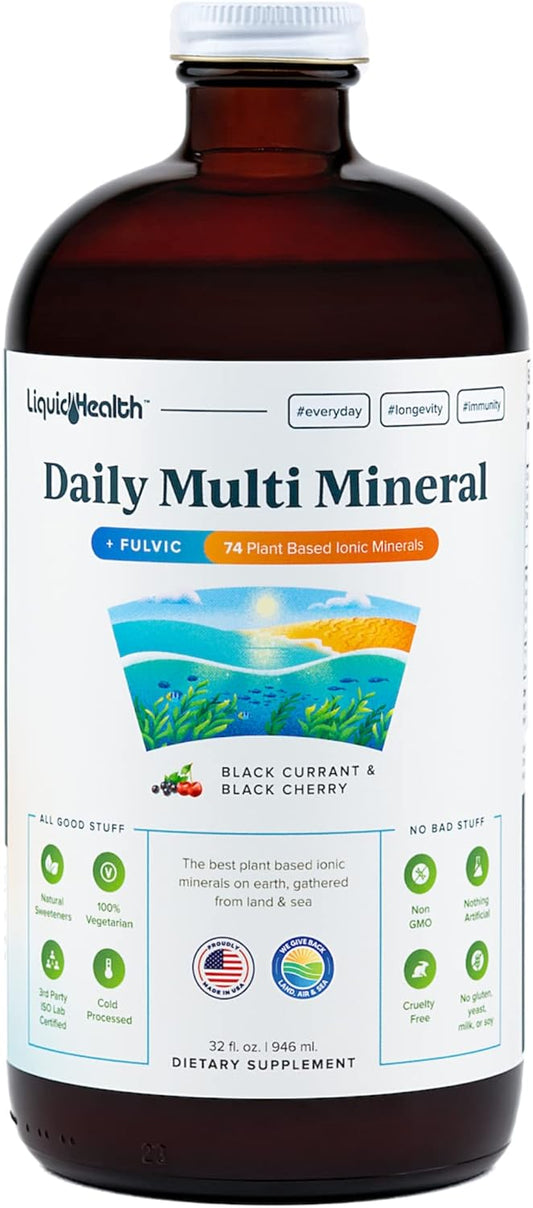LiquidHealth Daily Multi Mineral Supplement with Fulvic Acid - Plant Based Ionic Aquamin Sea Trace Ocean Minerals for Immune Support, Energy, Gut Health, Detox - Vegetarian & Sugar-Free - 32 oz - Espot.com.au
