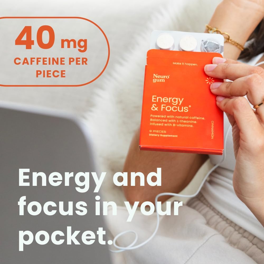 Sugar-Free NeuroGum Energy Caffeine Gum (144 Pieces) with L-Theanine, Natural Caffeine, Vitamin B12 & B6 - Nootropic Energy Supplement for Women & Men - Peppermint & Cinnamon Flavor - Espot.com.au