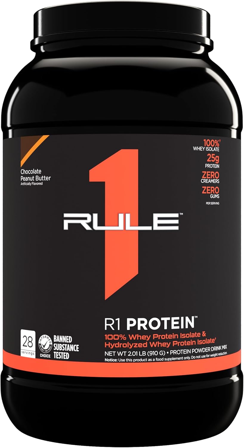 rule-one-proteins-r1-protein---chocolate-peanut-butter-flavor-25g-isolate-hydrolysate-protein-powder-with-6g-bcaas-fast-acting-formula-100-pure-2-lbs-1