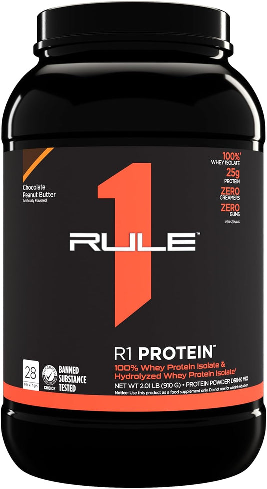 rule-one-proteins-r1-protein---chocolate-peanut-butter-flavor-25g-isolate-hydrolysate-protein-powder-with-6g-bcaas-fast-acting-formula-100-pure-2-lbs-1