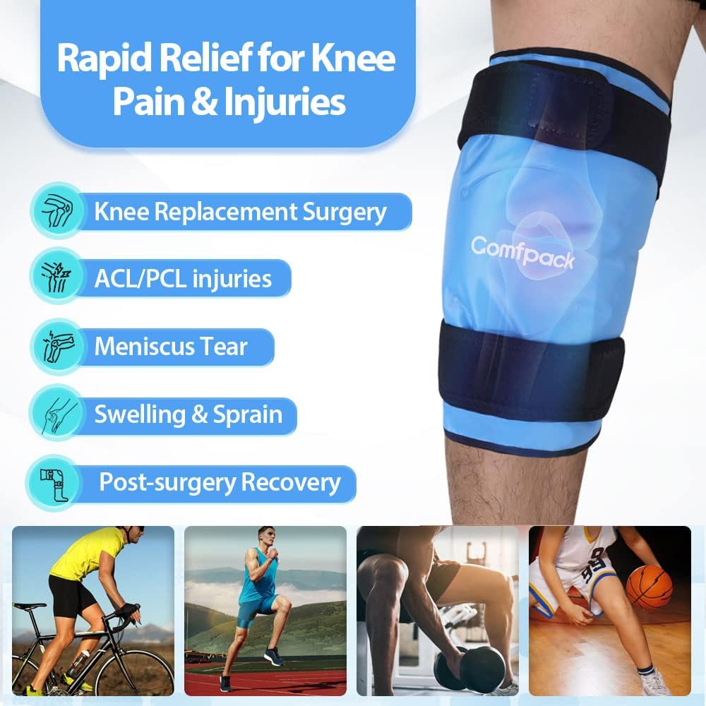 Large Knee Ice Pack for Sports Injuries - Gel Wrap for Knee, Leg, Elbow - Pain Relief for Swelling, Arthritis, Meniscus Tear, ACL - Multifunctional Cold Therapy Pack - Espot.com.au