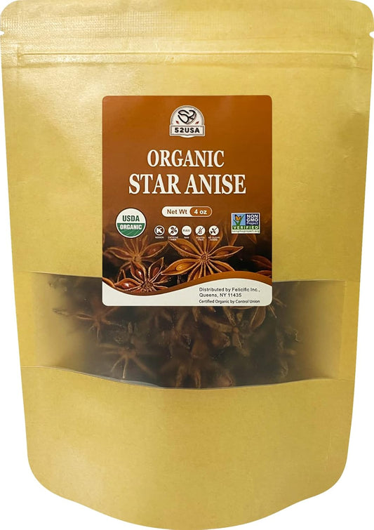 Organic Chinese Star Anise Whole Pods - 4 Ounce Pack - NON-GMO Verified - Ideal for Tea and Baking - Espot.com.au