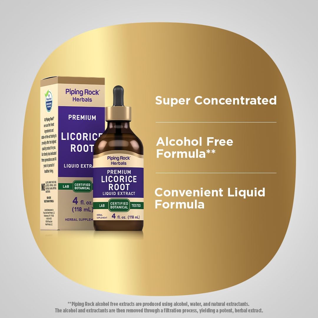 Licorice Root Extract Tincture - 4 Fl Oz Liquid Herb Drops - Vegetarian Supplement - Alcohol Free - Non-GMO, Gluten Free - Piping Rock - Espot.com.au