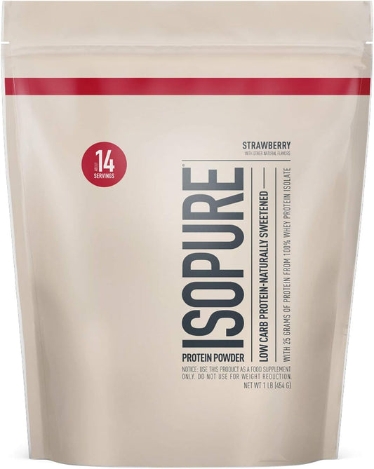 Isopure Low Carb Strawberry Whey Protein Powder - 1 lb, 25g Protein, Lactose & Gluten Free, Enriched with Vitamins - 14 Servings - Espot.com.au