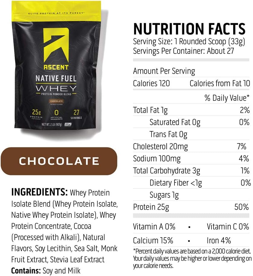 Chocolate Ascent Native Fuel Whey Protein Powder - 15 Convenient Single Serving Packets - Espot.com.au