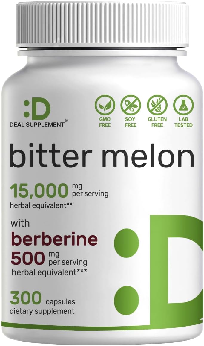 300 Capsules Bitter Melon Berberine Supplement | 15,000mg Per Serving | Wild Bitter Melon Fruit Extract & Berberine HCL | Third Party Tested | Non-GMO Plant Based Formula - Espot.com.au