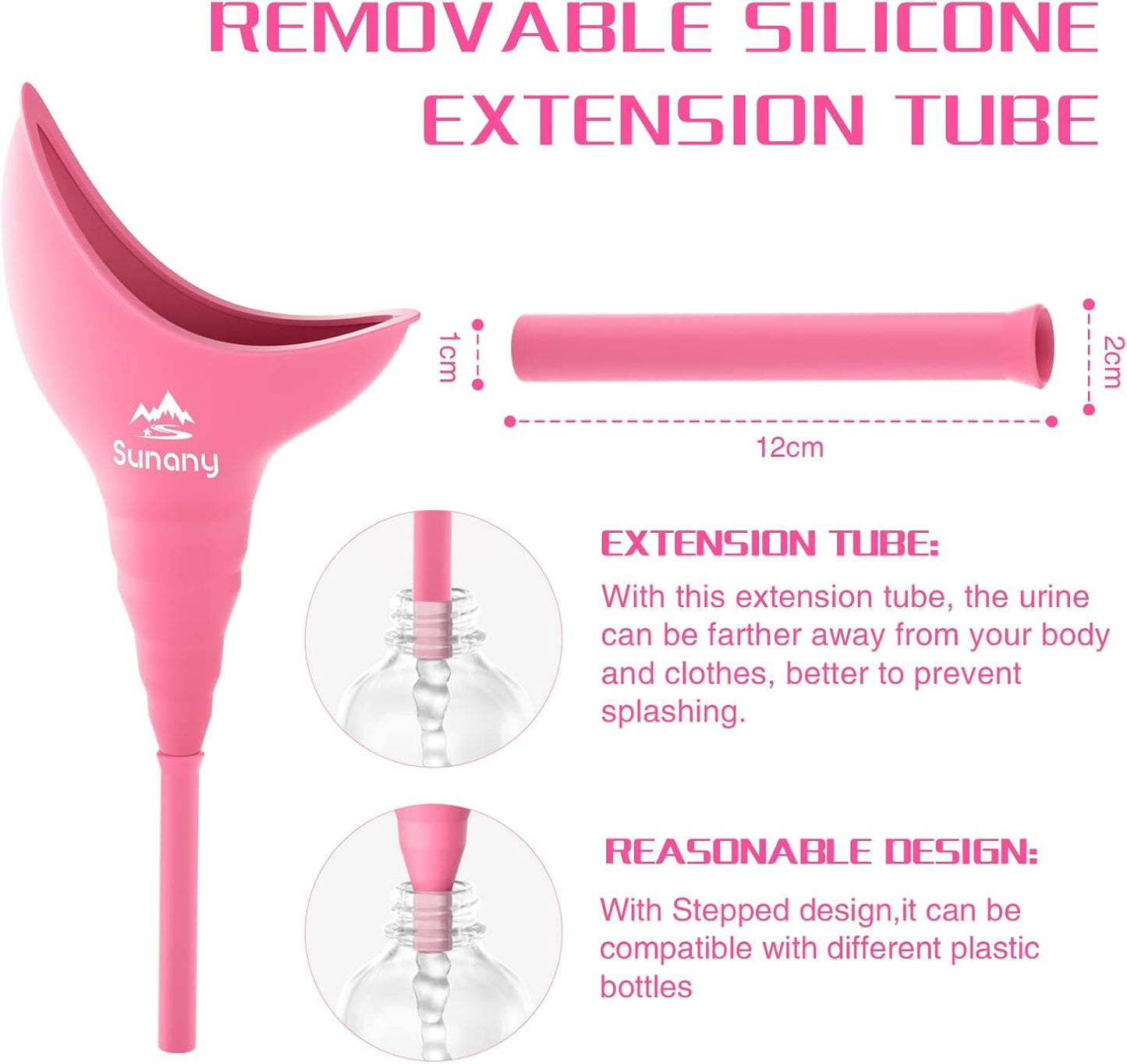 Portable Female Urinal with Silicone Funnel - Reusable, Standing Urinal for Women - Perfect for Camping, Travel, and Outdoor Activities - Pink - Espot.com.au