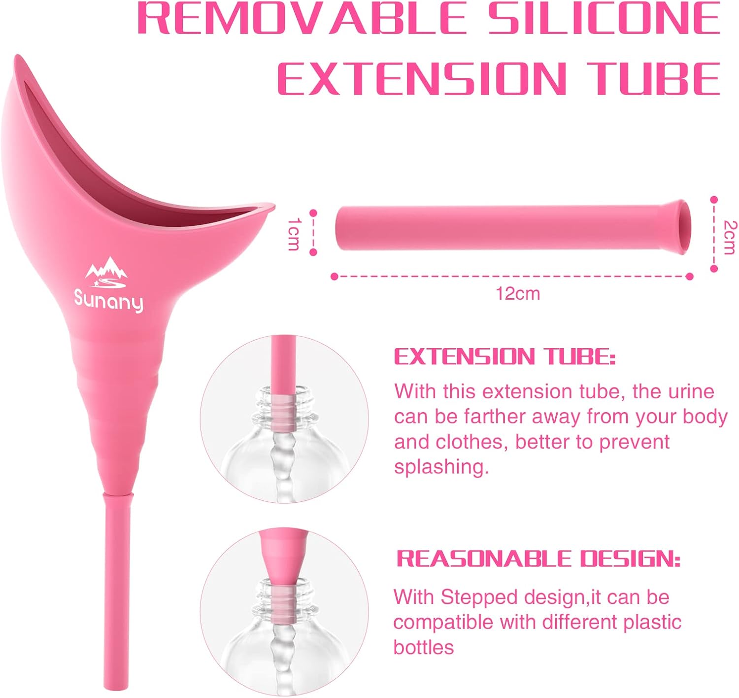 Portable Female Urinal with Silicone Funnel - Reusable, Standing Urinal for Women - Perfect for Camping, Travel, and Outdoor Activities - Pink - Espot.com.au