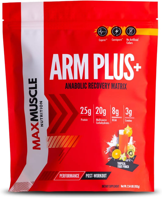 max-muscle-arm-plus-anabolic-recovery-matrix---tropical-punch-flavor-25g-protein-8g-bcaas-3g-creatine-monohydrate-whey-protein-with-amino-acids-antioxidants-glutamine-and-electrolytes---254-lb-1