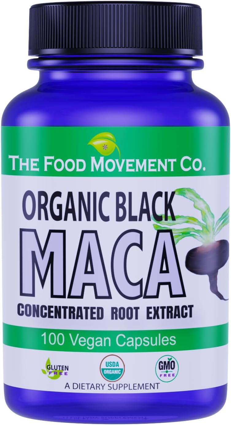 Organic Black Maca Root Supplement 500mg - 60 Capsules, Non-GMO, Vegan, Gluten-Free for Whole Body Wellness by The Food Movement Co. - Espot.com.au