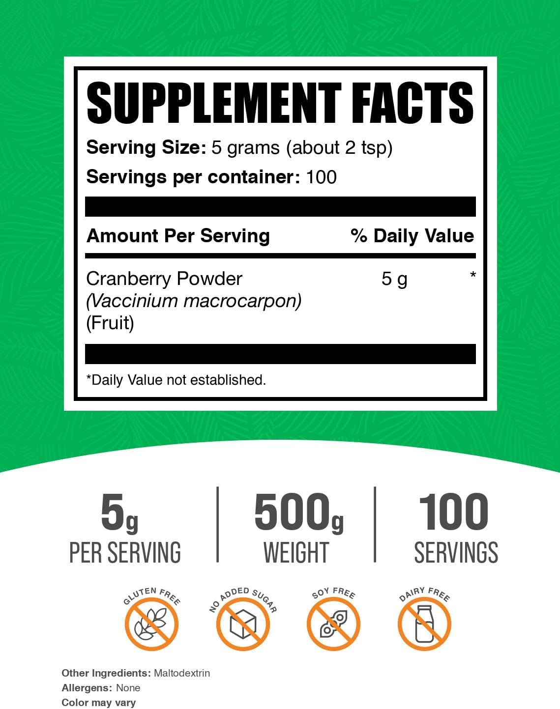 BulkSupplements.com Cranberry Powder - Unsweetened Dried Cranberry Supplements for Men & Women - Gluten & Sugar Free - 500g (1.1 lbs) - 5g per Serving - Pack of 1 - Espot.com.au