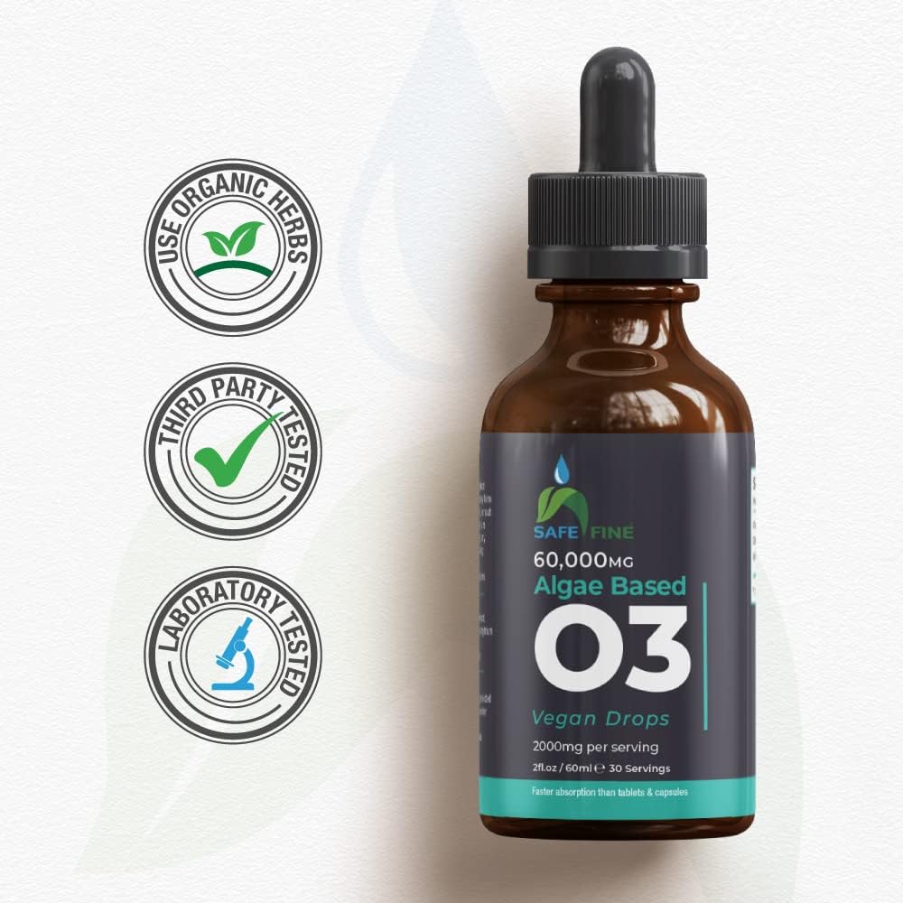 Omega-3 Algae Oil Liquid Drops - 2000mg DHA & EPA - 60ml Bottle - Heart, Brain, Eye, Joint Health - Vegan Supplement - Espot.com.au