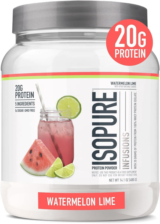Isopure Clear Whey Isolate Protein Powder Infusions, Watermelon Lime Flavor, 14.1 Oz, 20g Protein, Lactose & Gluten Free - 16 Servings - Espot.com.au