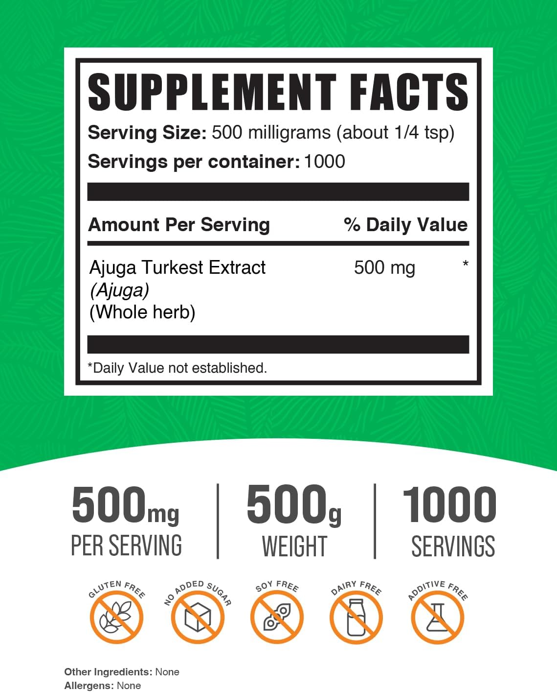 BulkSupplements.com Ajuga Turkestanica Extract Powder - Herbal Supplement, Pure, Gluten Free, 500mg per Serving - 500g (1.1 lbs) - Espot.com.au