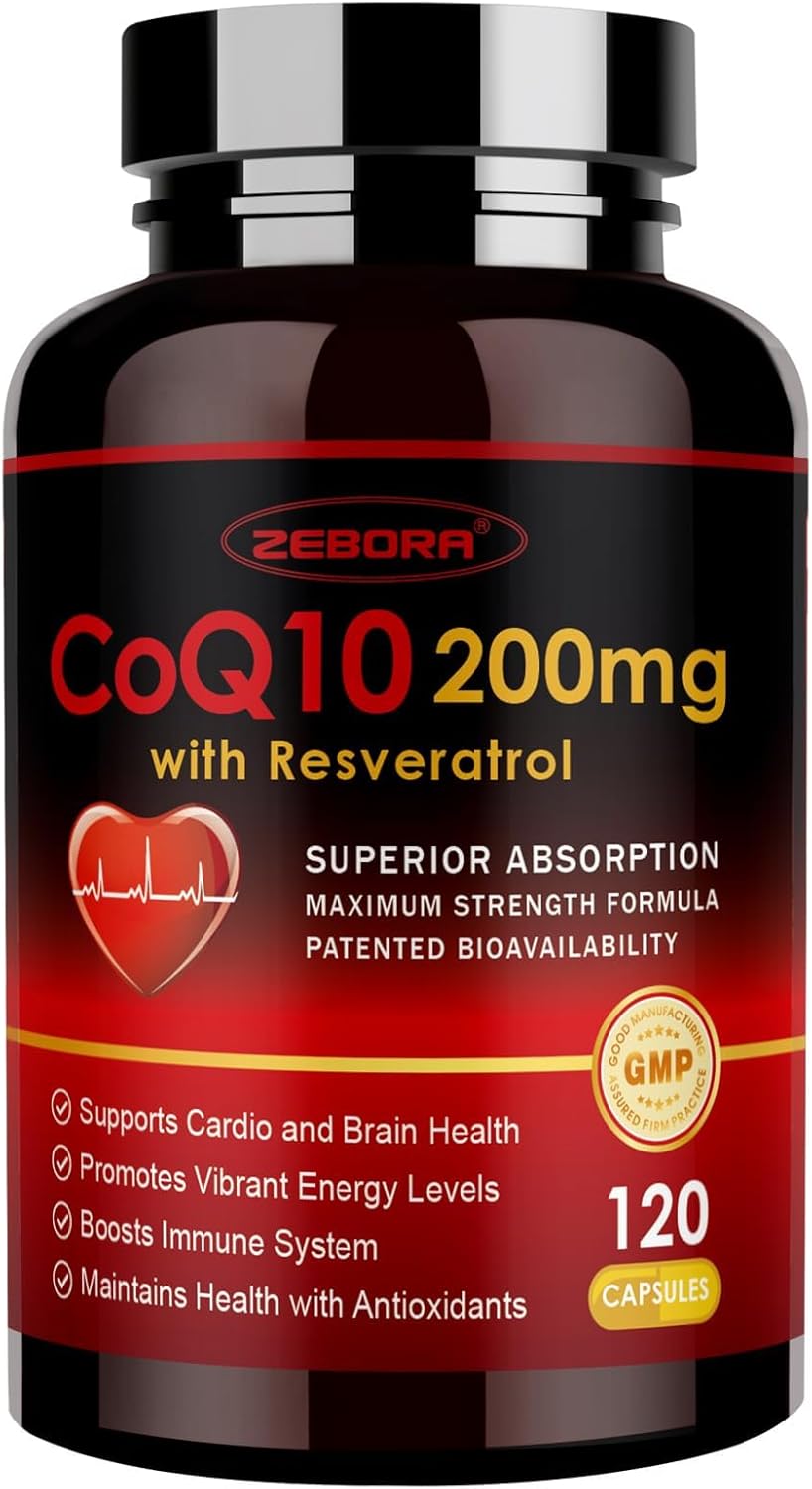 High Absorption CoQ10-200mg with Trans-Resveratrol, PQQ & Vitamin E - Antioxidant for Heart & Energy - 120 Veg Capsules - Espot.com.au