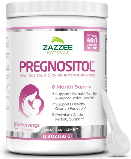 6 Month Supply of Zazzee PREGNOSITOL Powder - Fertility Blend with Myo-Inositol and D-Chiro-Inositol 40:1 Ratio - Premium Vegan Formula with Free Scoop - 183 Servings, All-Natural and Non-GMO - Espot.com.au