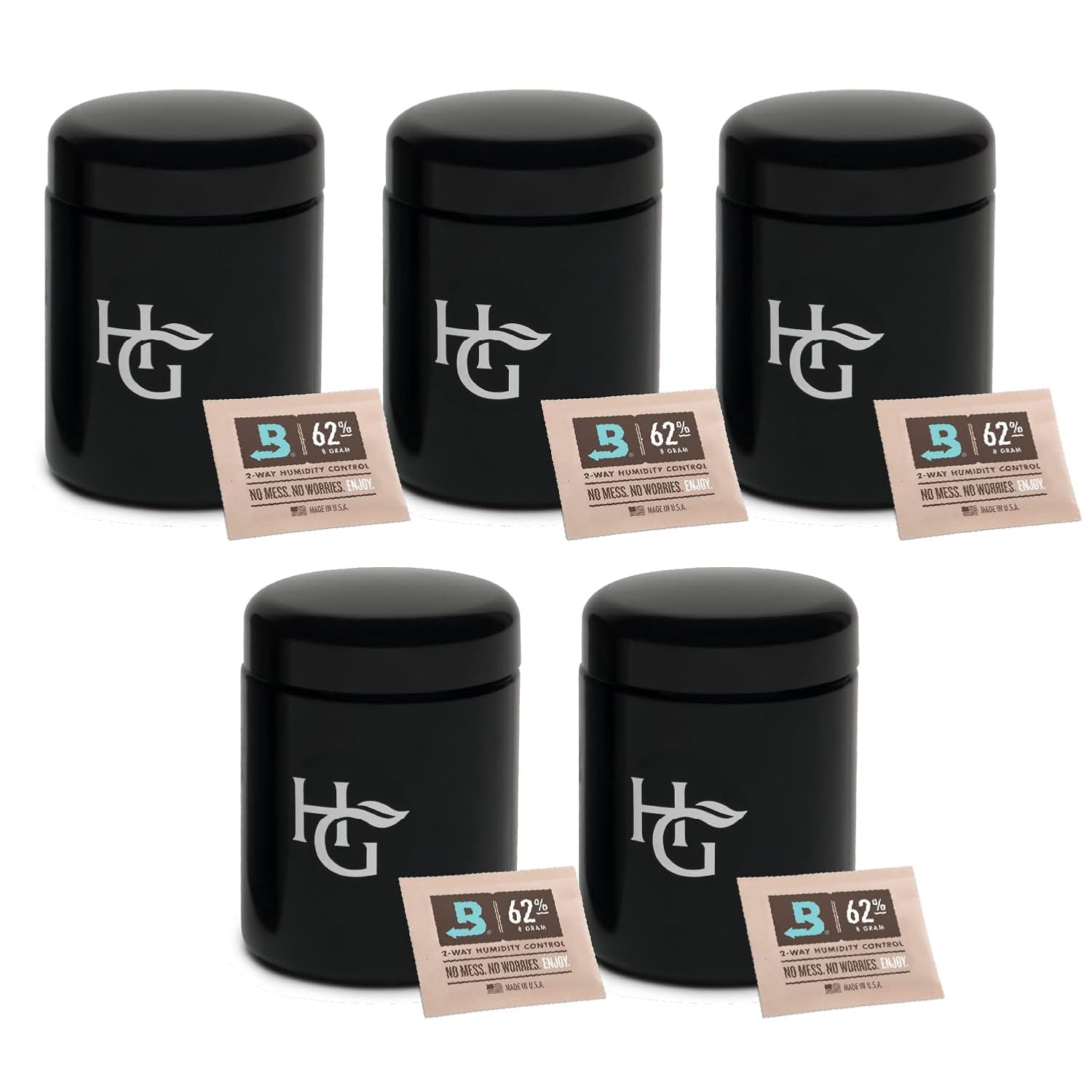 5 Pack of Herb Guard Premium UltraViolet (UV) Jars with Humidity Packs - 250ml Airtight Containers for Half Oz of Herbs - Keep Your Herbs Fresh for Months - Espot.com.au