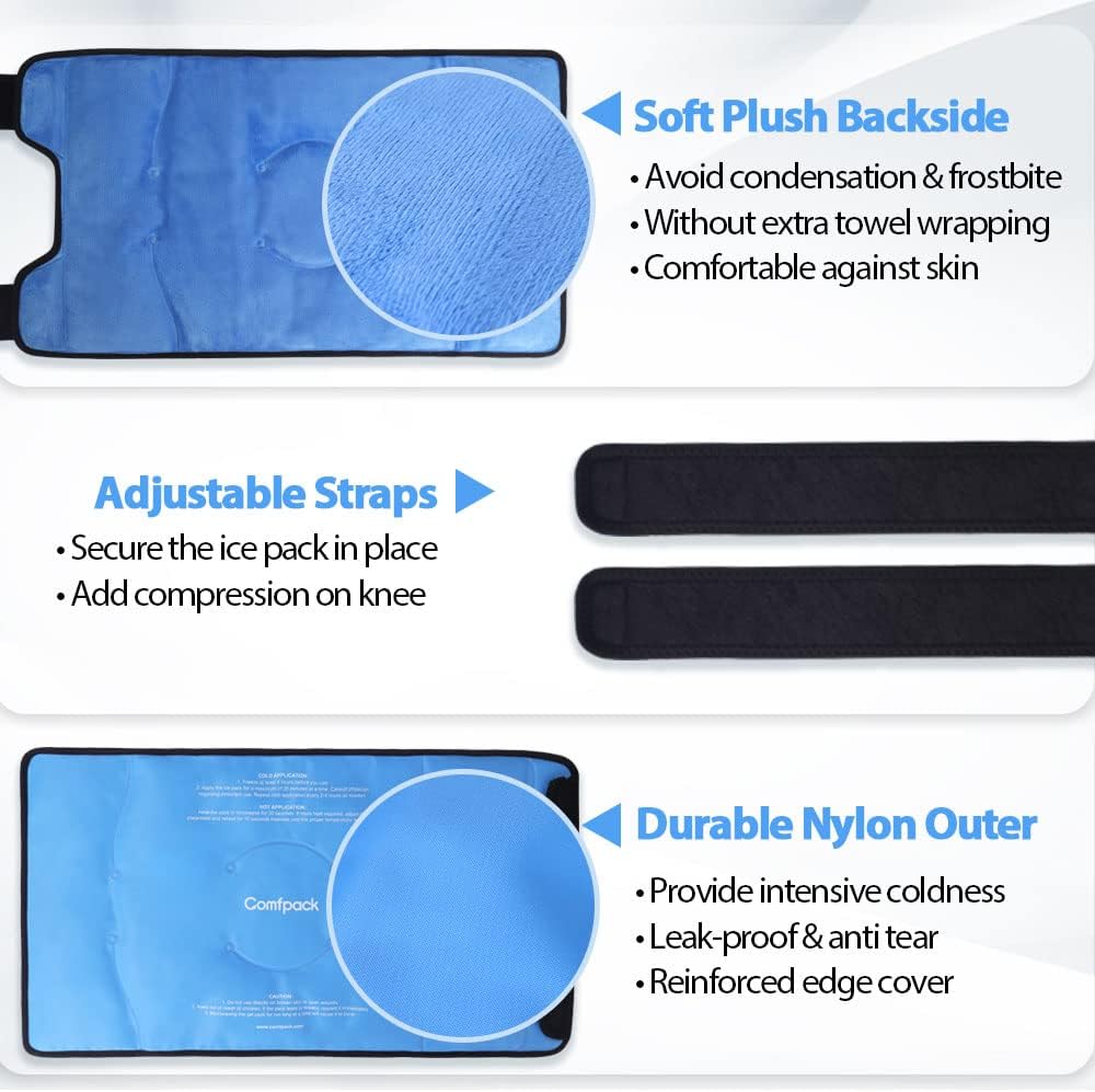Large Knee Ice Pack for Sports Injuries - Gel Wrap for Knee, Leg, Elbow - Pain Relief for Swelling, Arthritis, Meniscus Tear, ACL - Multifunctional Cold Therapy Pack - Espot.com.au