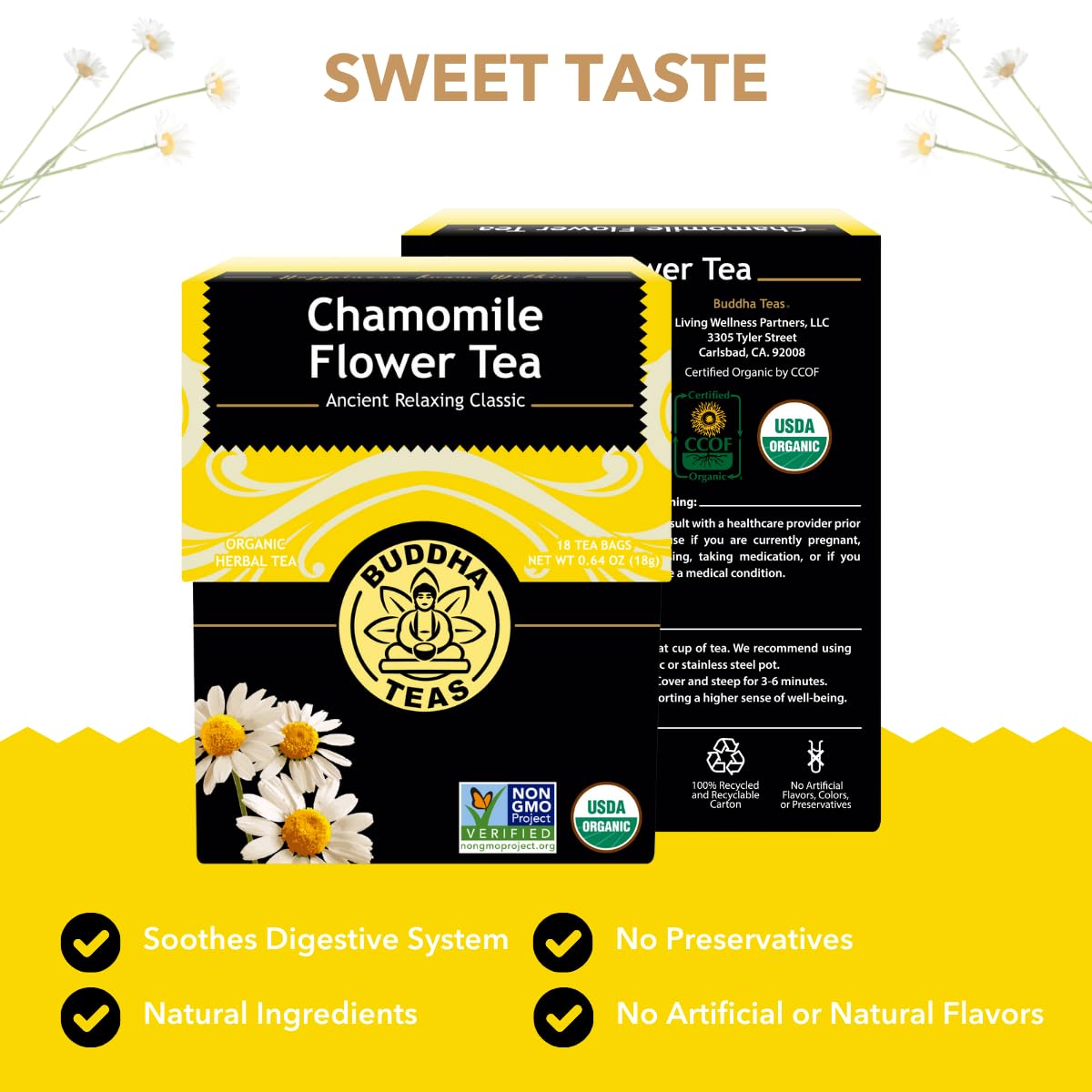 organic-chamomile-flower-tea-for-health-wellbeing---antioxidants-minerals---clean-ingredients---caffeine-free---ou-kosher-non-gmo---18-tea-bags-2