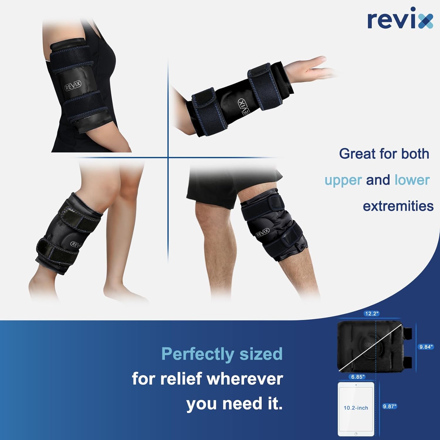 REVIX Reusable Knee Ice Pack Wrap for Muscle Ache - Cold Compress Therapy for Knee Discomfort, Post-Workout Recovery - Soft Plush Lining - Black - Espot.com.au