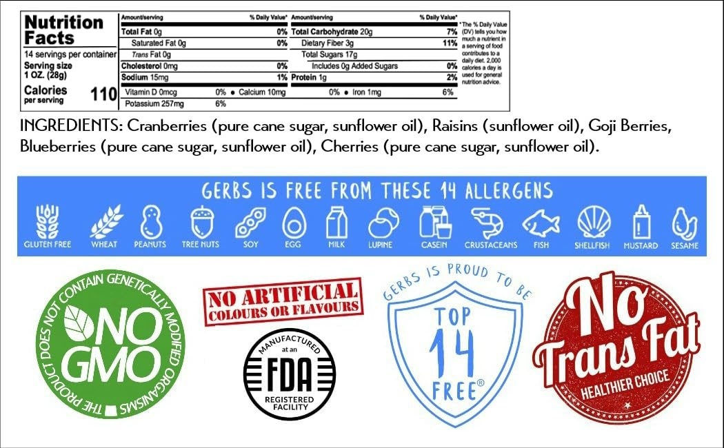 gerbs-super-5-dried-fruit-snack-mix-14-oz---allergy-free-trail-mix-with-blueberry-cranberry-cherry-raisin-goji-berries---gluten-peanut-free---resealable-bag---made-in-usa-5