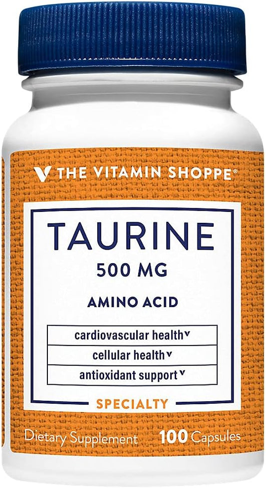 Vitamin Shoppe Taurine 500MG Capsules with Vitamin B6 - Antioxidant for Cellular & Cardiovascular Health, Brain & Memory Support - Espot.com.au