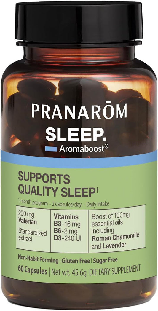 Pranarom Aromaboost Sleep Supplement - Valerian Extract, Vitamins B3, B6 & D3, Essential Oils - 60 Count - Quality Sleep Support - Espot.com.au