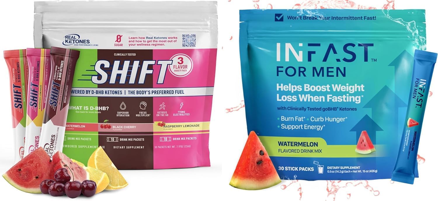 Bundle of Real Ketones Intermittent Fasting Drink Mixes for Weight Loss Support with Electrolytes Variety Pack & BHB Exogenous Ketones - 30 Count Each, Ideal for Men - Espot.com.au