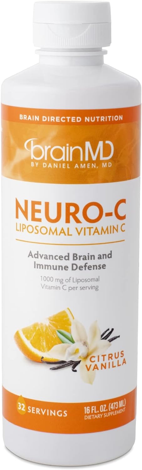 Dr. Amen Neuro-C Citrus Vanilla Liquid Supplement - 16 fl oz - 1000mg Liposomal Vitamin C for Brain & Immune Support - Gluten Free - 32 Servings - Espot.com.au