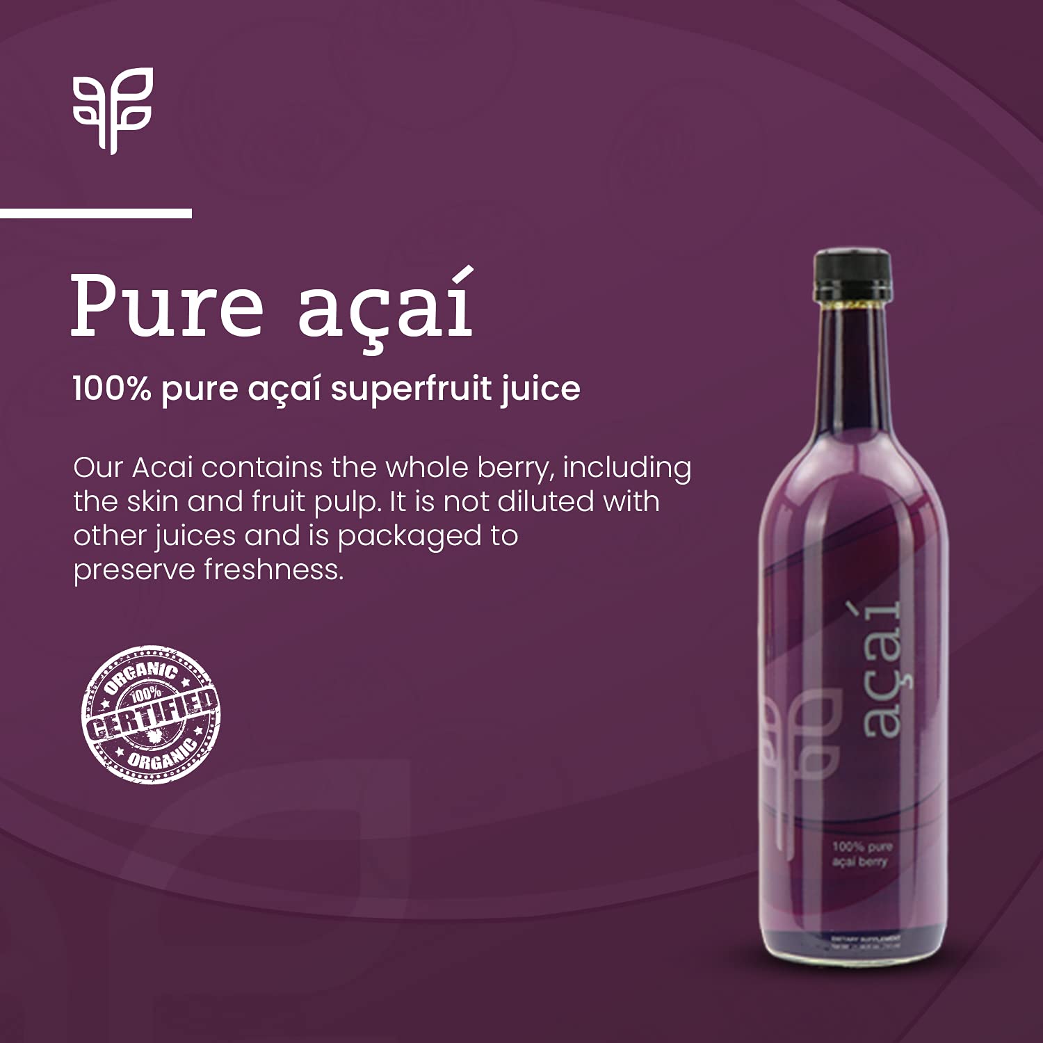 100% Pure Acai Superfruit Juice (750 ml) - Rich in Antioxidants, Essential Fatty Acids & Phytonutrients. Sugar-Free, Undiluted, Gluten-Free, Kosher. - Espot.com.au