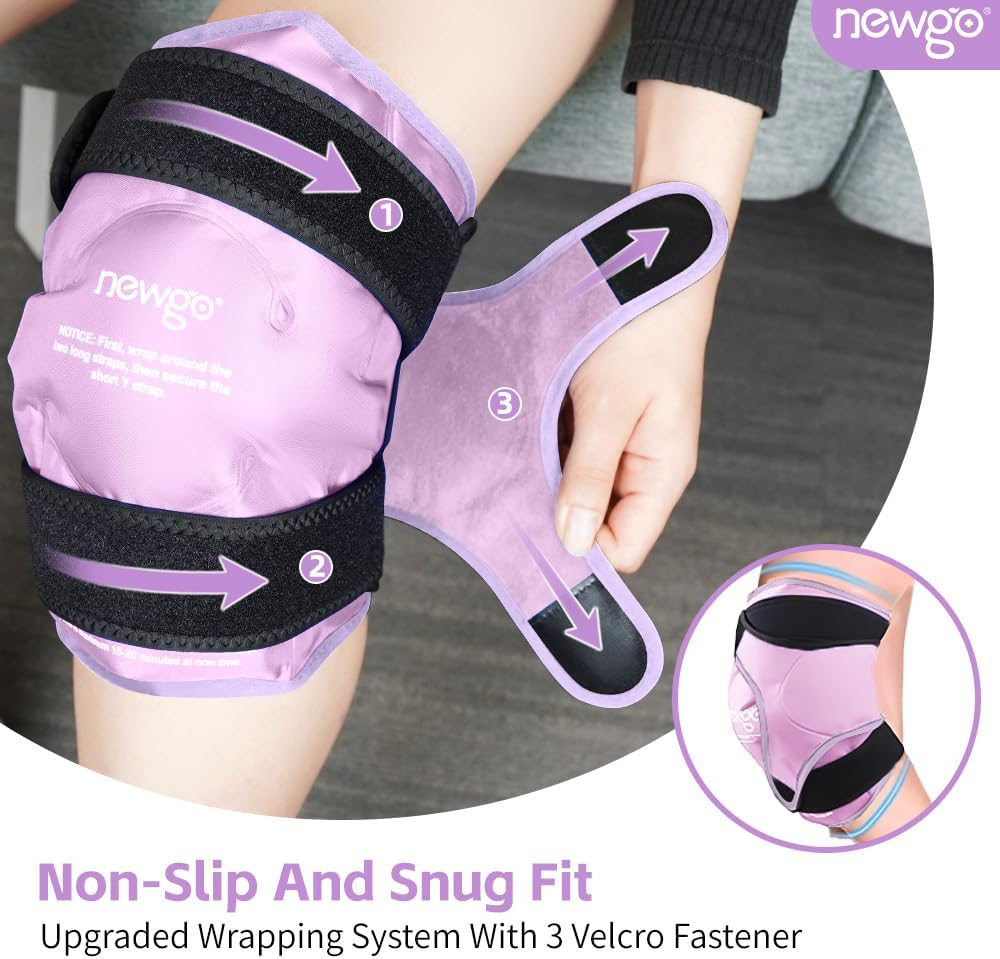 Reusable Gel Ice Pack Knee Wrap for Knee Injuries, Swelling - Purple - Ideal for Meniscus Tear, ACL, Knee Replacement Surgery - NEWGO - Espot.com.au