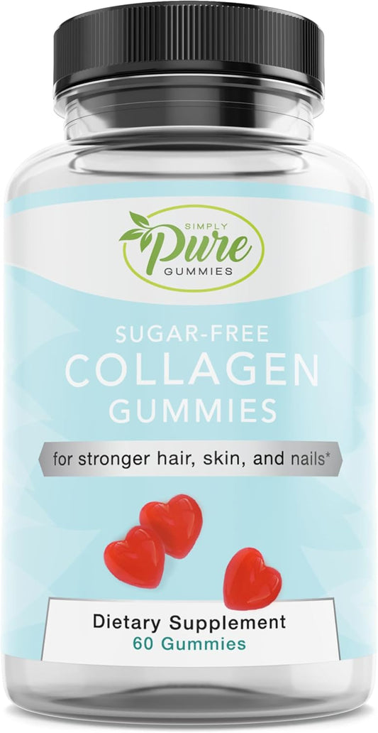 Sugar-Free Collagen Gummies for Hair, Skin & Nails Support - Pectin Supplements Chews for Men & Women - 60 Count - Espot.com.au