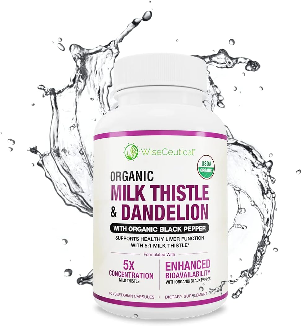 Organic Milk Thistle & Dandelion Root Liver Support Supplement - 2000mg Strength, High Absorption Formula with Silymarin Antioxidant Flavonoid - USDA Certified - 60 Count Pack - Espot.com.au