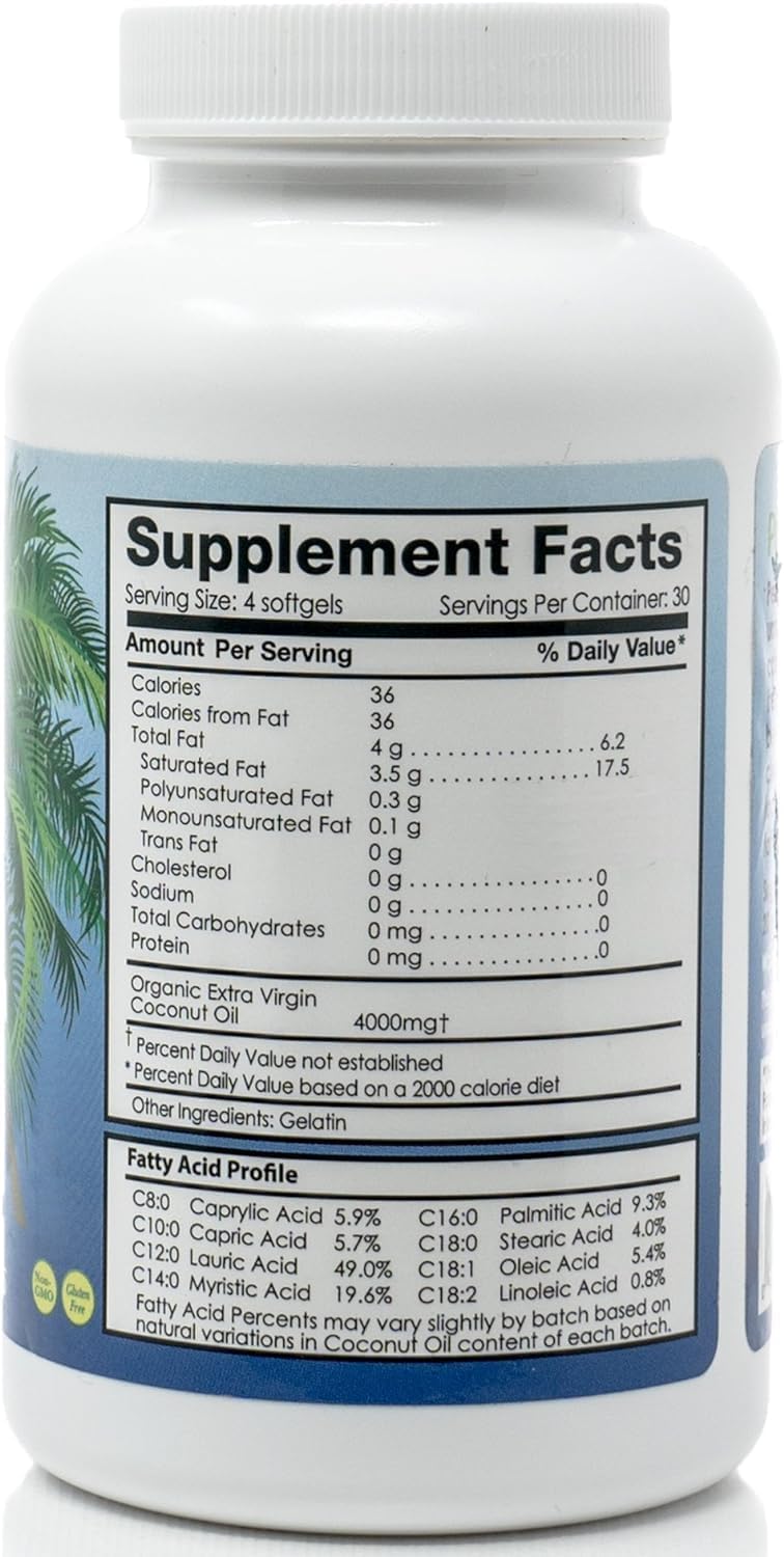 Organic Cold-Pressed Coconut Oil Softgels - 120 Softgels, 1000mg Each - Extra Virgin, Unrefined - Pure & Natural Supplement by Perfect Supplements - Espot.com.au