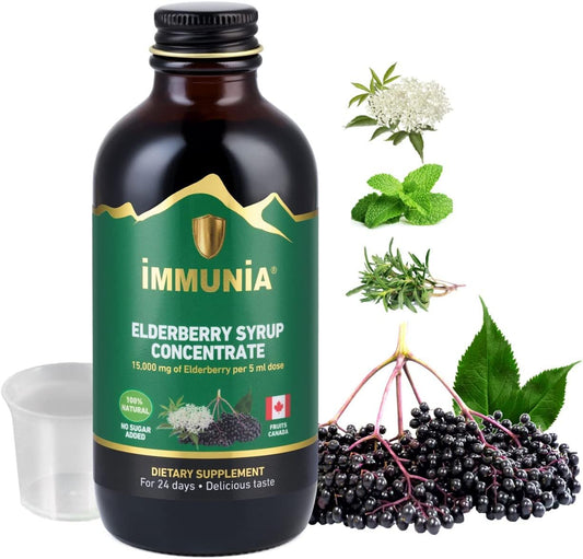 Elderberry Syrup with Elderflower, Thyme, Peppermint - Immune Boosting Formula, No Added Sugar, Delicious Taste - 24 Day Supply - Espot.com.au
